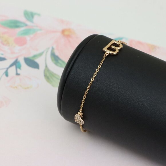 Rose Gold Bracelet with Heart Charm and Initial B Design, XPBL0650 - Picture 5 of 12